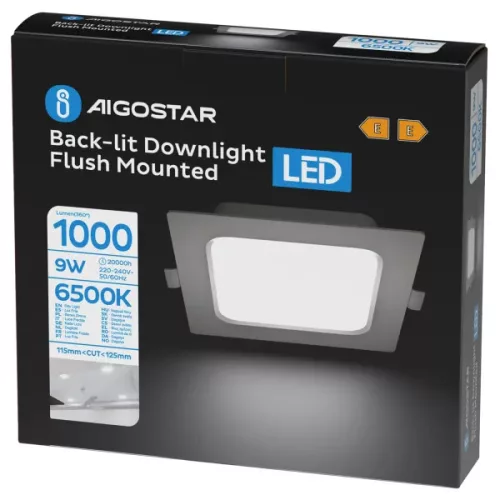 AIGOSTAR MINI LED PANEL NÉGYSZÖGLETES 9W HIDEG FEHÉR (FURAT:110-120mm)