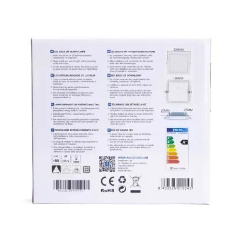 AIGOSTAR MINI LED PANEL NÉGYSZÖGLETES 20W MELEG FEHÉR (FURAT:190-200mm)
