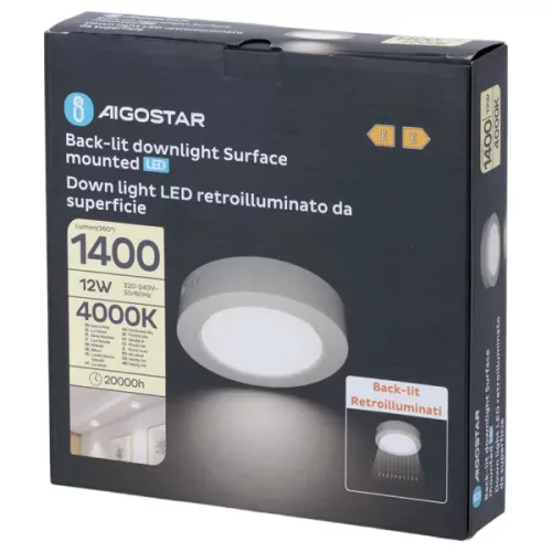 AIGOSTAR MINI LED PANEL E6 KÖR 12W FELÜLETRE SZERELHETŐ TERMÉSZETES FEHÉR 