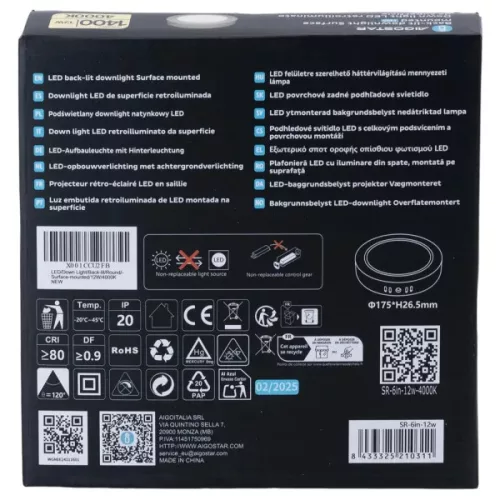 AIGOSTAR MINI LED PANEL E6 KÖR 12W FELÜLETRE SZERELHETŐ TERMÉSZETES FEHÉR 