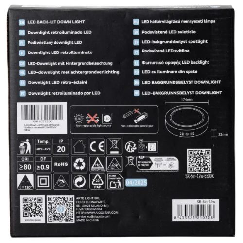 AIGOSTAR MINI LED PANEL E6 KÖR 12W FELÜLETRE SZERELHETŐ HIDEG FEHÉR 