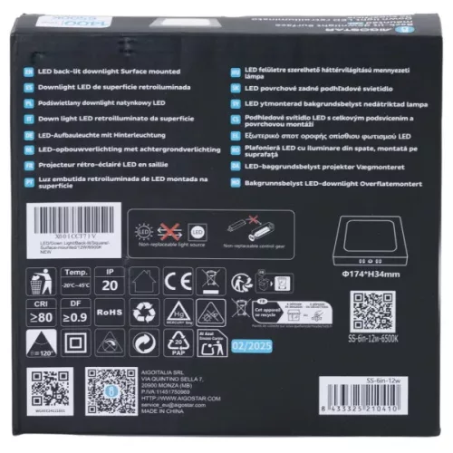 AIGOSTAR MINI LED PANEL FELÜLETRE SZERELHETŐ NÉGYSZÖGLETES 12W HIDEG FEHÉR