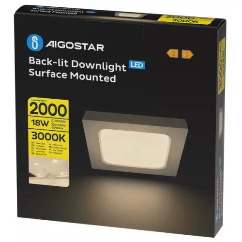 AIGOSTAR MINI LED PANEL FELÜLETRE SZERELHETŐ NÉGYSZÖGLETES 18W MELEG FEHÉR