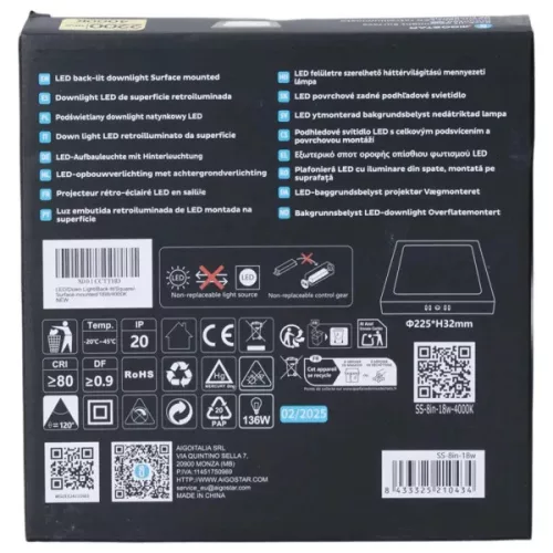 AIGOSTAR MINI LED PANEL FELÜLETRE SZERELHETŐ NÉGYSZÖGLETES 18W TERMÉSZETES FEHÉR
