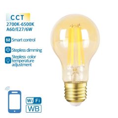   SMART WIFI-S FILAMENT LED IZZÓ 6W/E27/A60/ 2700K-6500K BOROSTYÁNSÁRGA