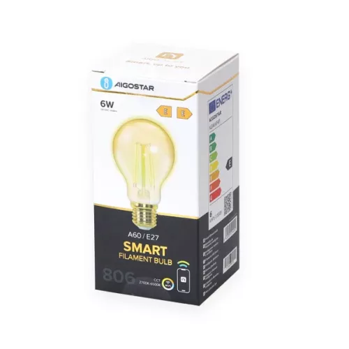 SMART WIFI-S FILAMENT LED IZZÓ 6W/E27/A60/ 2700K-6500K BOROSTYÁNSÁRGA