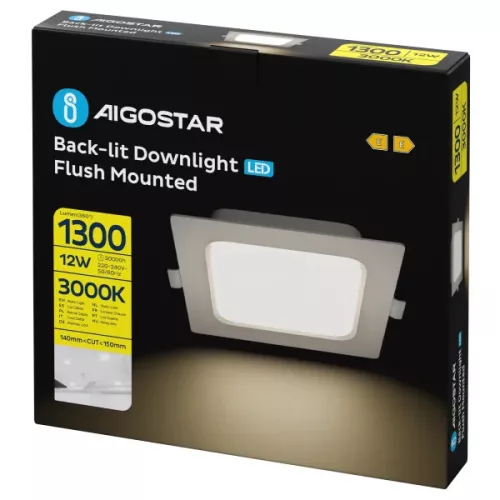 AIGOSTAR MINI LED PANEL NÉGYSZÖGLETES 12W MELEG FEHÉR (FURAT:140-150mm)