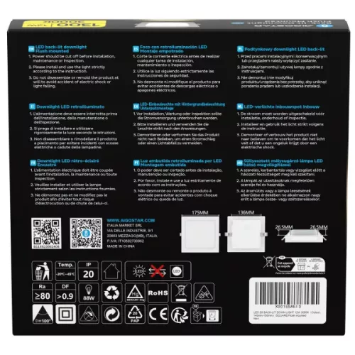 AIGOSTAR MINI LED PANEL NÉGYSZÖGLETES 12W MELEG FEHÉR (FURAT:140-150mm)