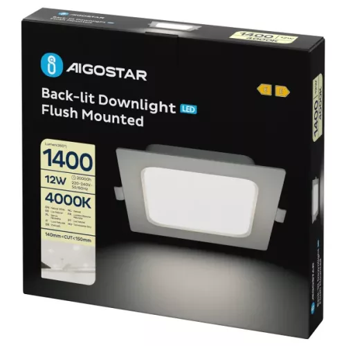 AIGOSTAR MINI LED PANEL NÉGYSZÖGLETES 12W TERMÉSZETES FEHÉR (FURAT:140-150mm)