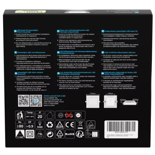AIGOSTAR MINI LED PANEL NÉGYSZÖGLETES 12W TERMÉSZETES FEHÉR (FURAT:140-150mm)
