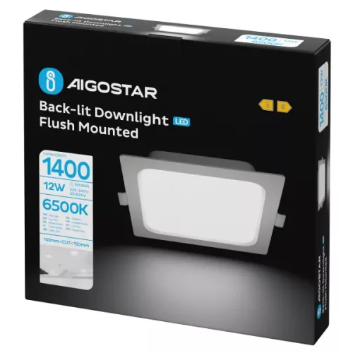 AIGOSTAR MINI LED PANEL NÉGYSZÖGLETES 12W HIDEG FEHÉR (FURAT:140-150mm)