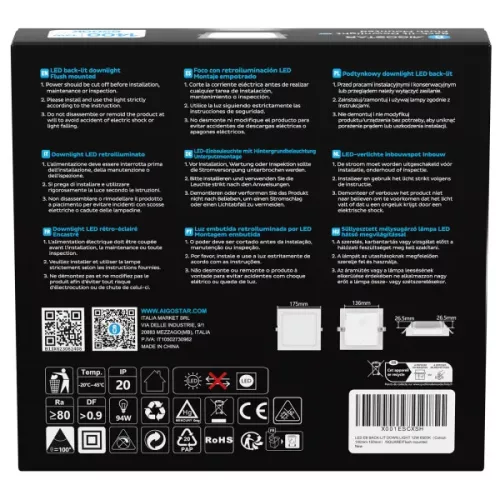 AIGOSTAR MINI LED PANEL NÉGYSZÖGLETES 12W HIDEG FEHÉR (FURAT:140-150mm)