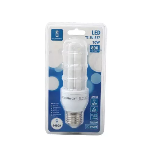 Kukorica LED izzó T3 3U E27 10W Hideg fehér Tejfehér búrával