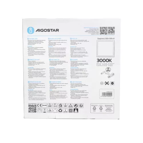 LED Panel 595x595 8mm vastag! 40W 3000K Aigostar Tükröződésmentes UGR<19 