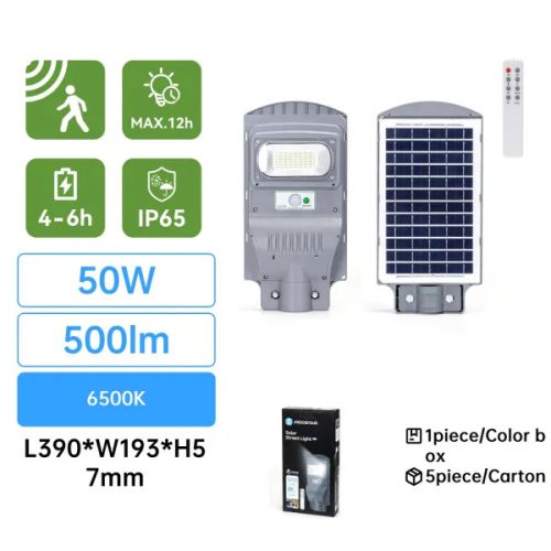 LED NAPELEMES UTCAI VILÁGÍTÁS - 50W - 6500K - 500lm - IP65 - Emberi test érzékelővel