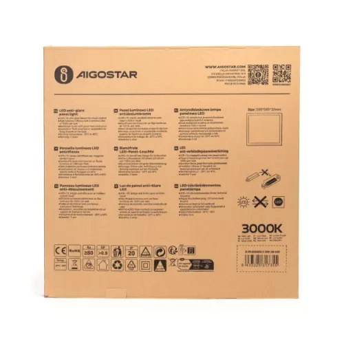 LED Panel 595x595 28W 3000K Aigostar Tükröződésmentes UGR<19 BACKLITE