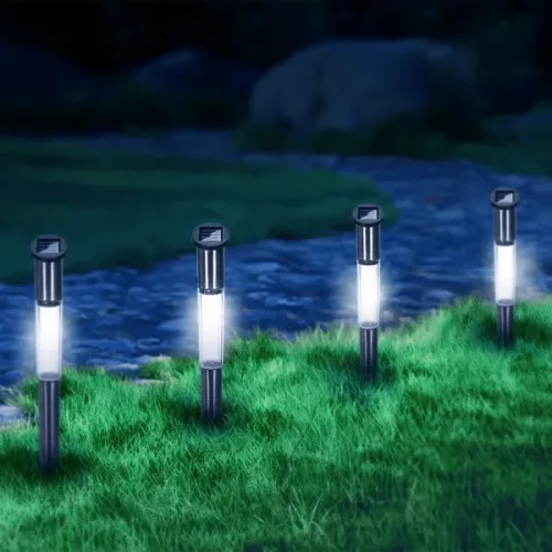 LED napelemes hangulatvilágítás, rozsdamentes acél, magas oszlop, 6500K