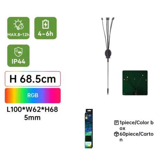 LED napelemes hangulatvilágítás rozsdamentes acélból, szentjánosbogarak RGB-vel