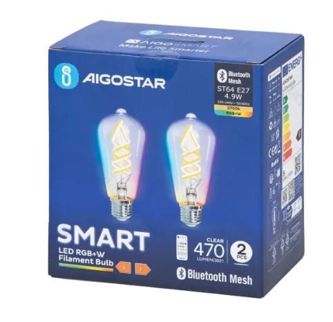 Bluetooth Mesh okos Filament Izzó ST64 4.9W RGBW 2db,távirányítóval