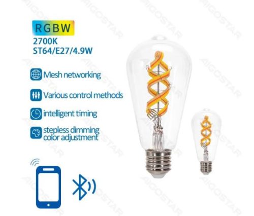 Bluetooth Mesh okos Filament Izzó ST64 4.9W RGBW 2db,távirányítóval