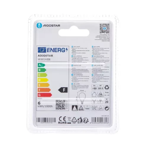 AIGOSTAR LED izzó G45 E14 6W 270° hideg fehér