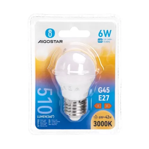 LED izzó G45 E27 6W 3000K Aigostar