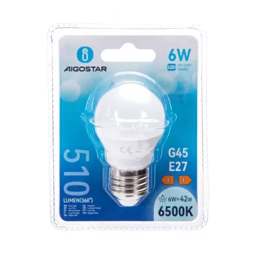 LED izzó G45 E27 6W 270° hideg fehér