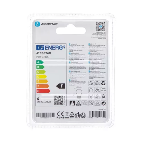 LED izzó G45 E27 6W 270° hideg fehér
