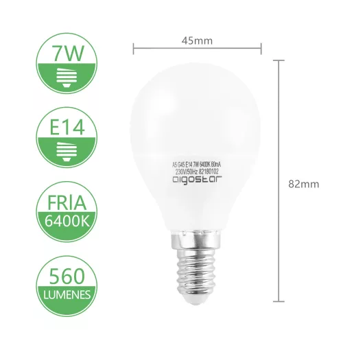 AIGOSTAR LED izzó G45 E14 7W 270° hideg fehér