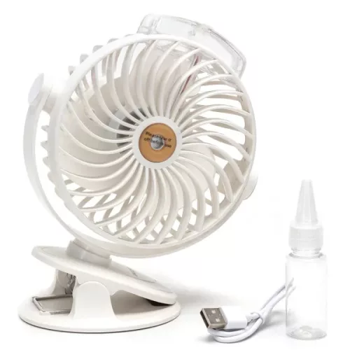 Hordozható, csíptetős ventilátor, vízpermetezővel fehér