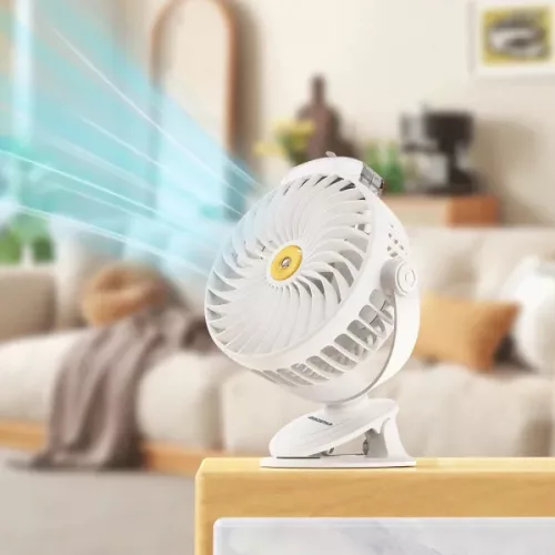 Hordozható, csíptetős ventilátor, vízpermetezővel fehér