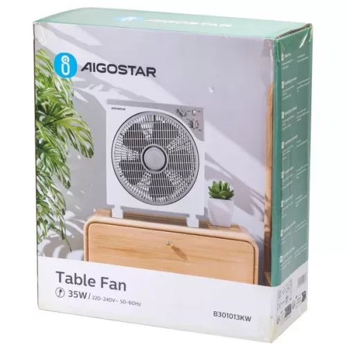 Asztali ventilátor, 12 hüvelyk, 5 lapát, 3 sebesség, törtfehér