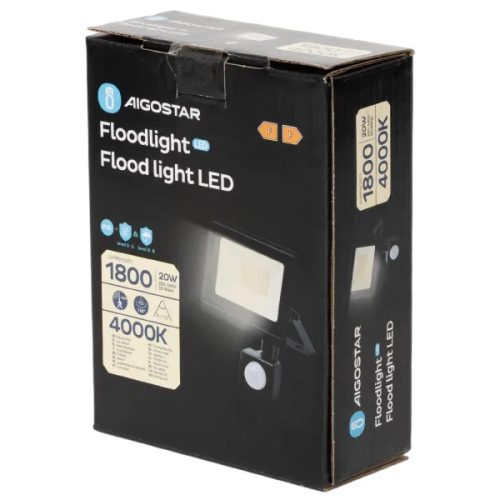 LED szenzoros reflektor - 20W - 4000K - 1800lm - IP65 - Fényérzékeny, emberi test érzékelővel