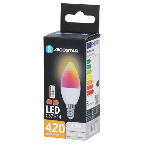 LED C37 izzó - E14 - 4,8 W - RGB + 3000 K - 420 lm