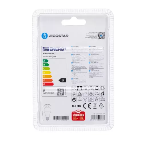 AIGOSTAR LED izzó A60B E27 6W, 280°, hidegfehér