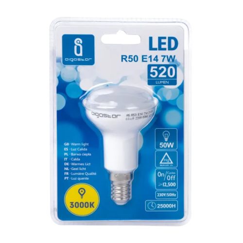 AIGOSTAR LED izzó R50 E14 7W meleg fehér
