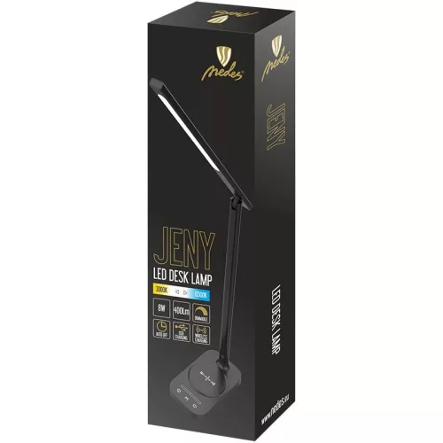 LED lámpa JENY 8W dimmelhető, időzítő, vezeték nélküli töltés, USB
