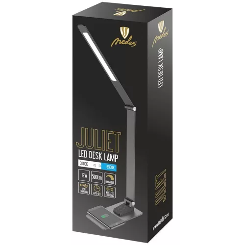 LED lámpa JULIET 12W dimmelhető, vezeték nélküli töltés, időzítő, USB