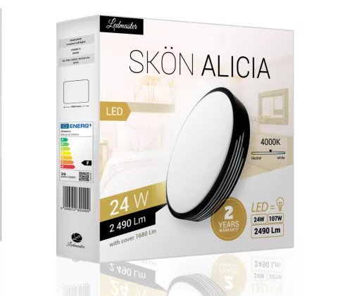 Skön Alicia 24 W-os ø400 mm kerek natúr fehér, fekete színű mennyezeti lámpa, IP20