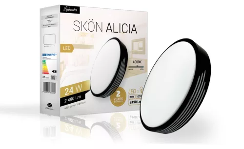 Skön Alicia 24 W-os ø400 mm kerek natúr fehér, fekete színű mennyezeti lámpa, IP20