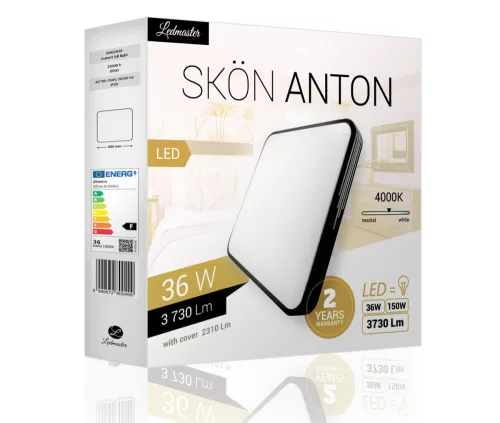 Skön Anton 36 W-os ø500 mm négyzet alakú natúr fehér, fekete színű lámpa, IP20
