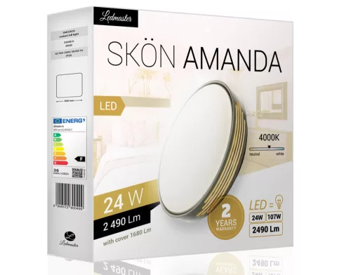 Skön Amanda 24 W-os ø400 mm kerek natúr fehér, szürke színű mennyezeti lámpa, IP20