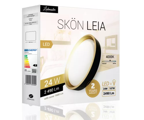 Skön Leia 24 W-os ø400 mm kerek natúr fehér, fekete-arany színű lámpa, IP20