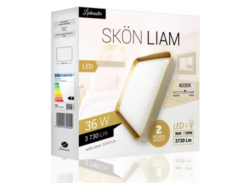 Skön Liam 36 W-os ø500 mm négyzet alakú natúr fehér, fehér-arany színű lámpa, IP20