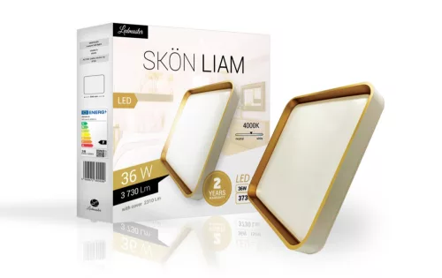 Skön Liam 36 W-os ø500 mm négyzet alakú natúr fehér, fehér-arany színű lámpa, IP20