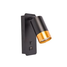   MasterLED Klemens arany/fekete fali lámpa, GU10-es foglalattal USB aljzattal