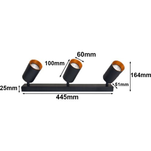 MasterLED Eris fekete-arany mennyezeti 3-as lámpa keret, GU10-es foglalattal