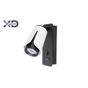   MasterLED Bud G10-es foglalatú + LED-es fekete-fehér fali lámpa, USB csatlakozóval