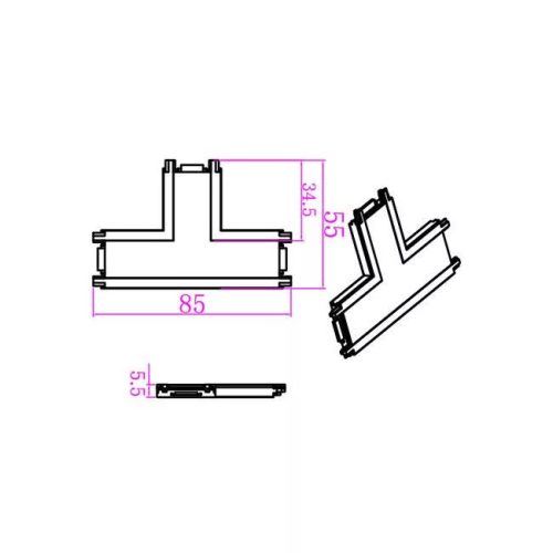 MasterLED LUXO 48V mágneses sínlámpa rendszerhez felületre szerelhető T összekötő fekete