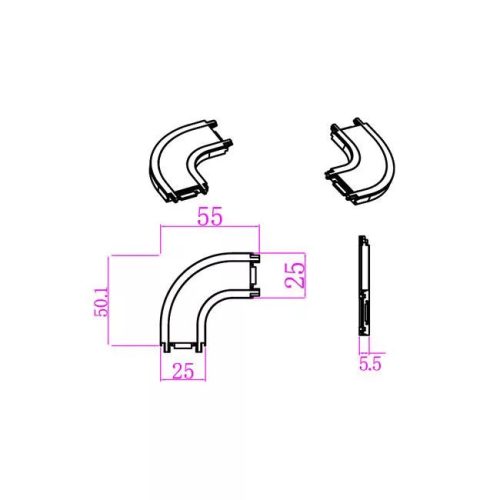 MasterLED LUXO 48V mágneses sínlámpa rendszerhez felületre szerelhető L hajlított típusú fekete